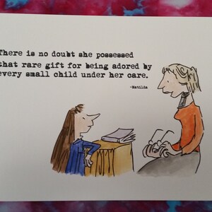 Schreibmaschine Matilda Fräulein Honig Zitat und Aquarell Malerei Roald Dahl Quentin Blake Hand bemalt Lehrer Geschenk