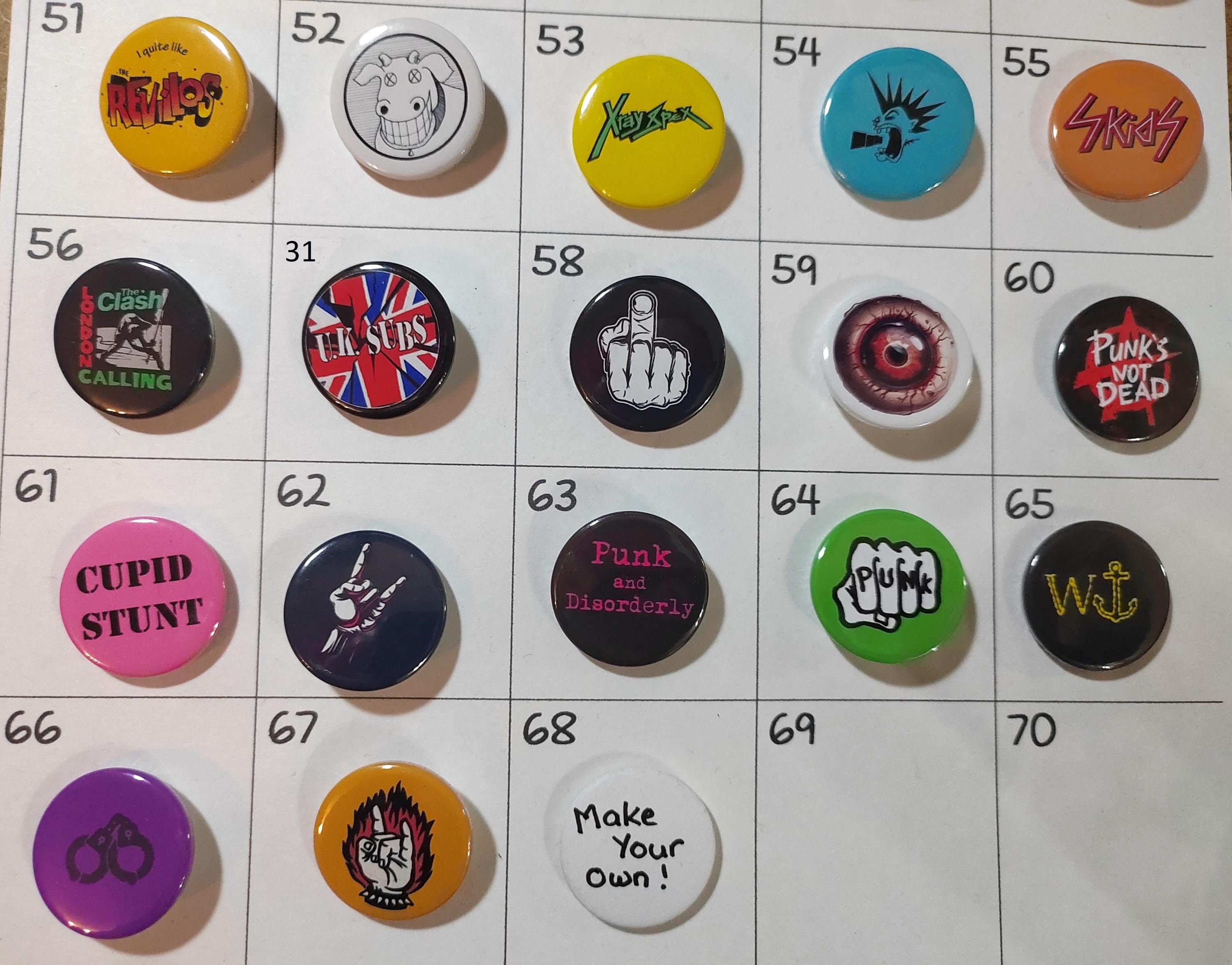 Handmade Punk Band Buttons, 70s Badges, DIY Pins (25mm) - Etsy