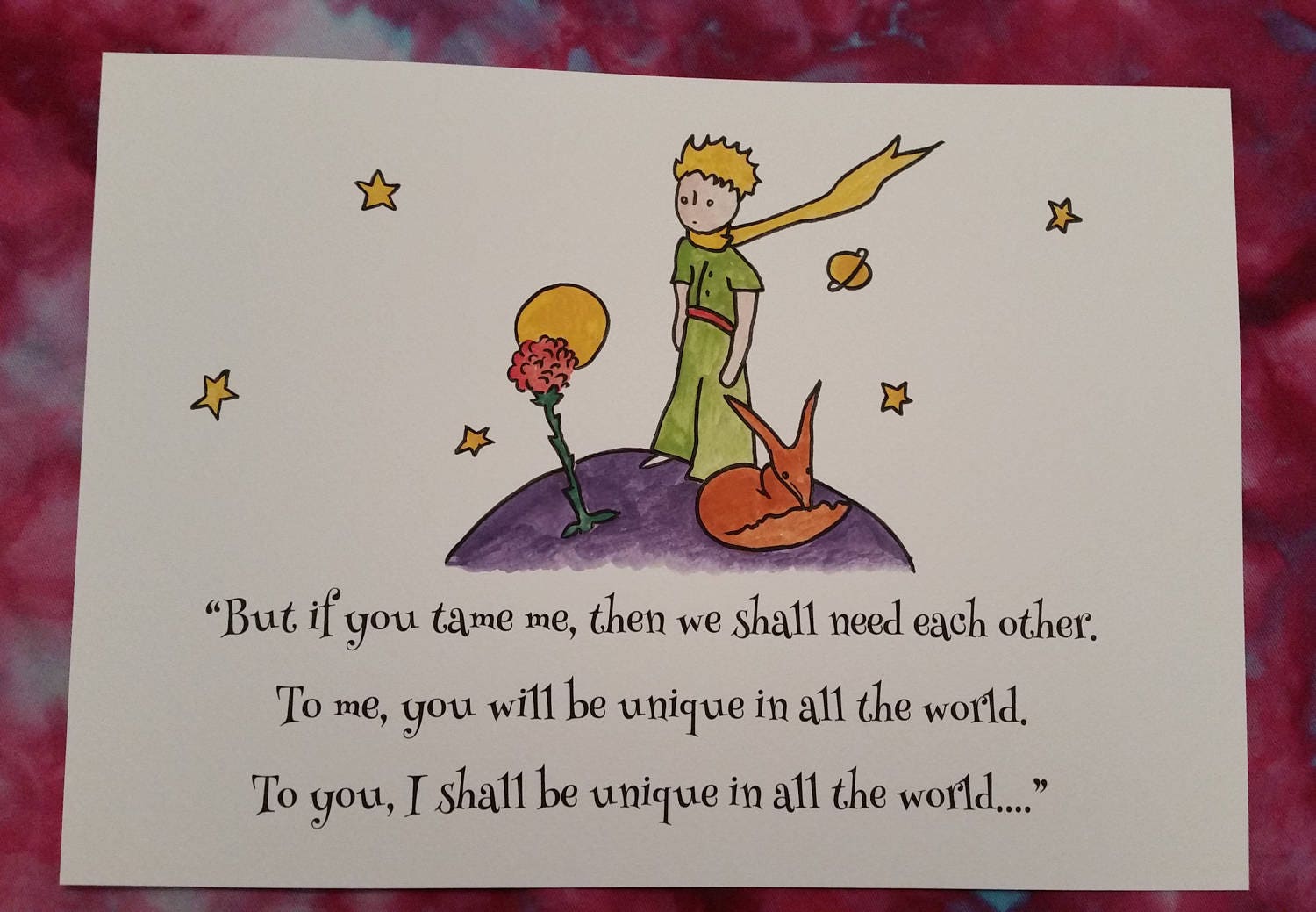 The Little Prince Watercolor Painting, Tame Fox Quote, A4 Hand