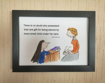 Matilda Miss Honey Quote and Watercolour Painting Roald Dahl Quentin Blake Hand Painted Teacher Gift Typewriter 8x10" A4 A5 4x6"