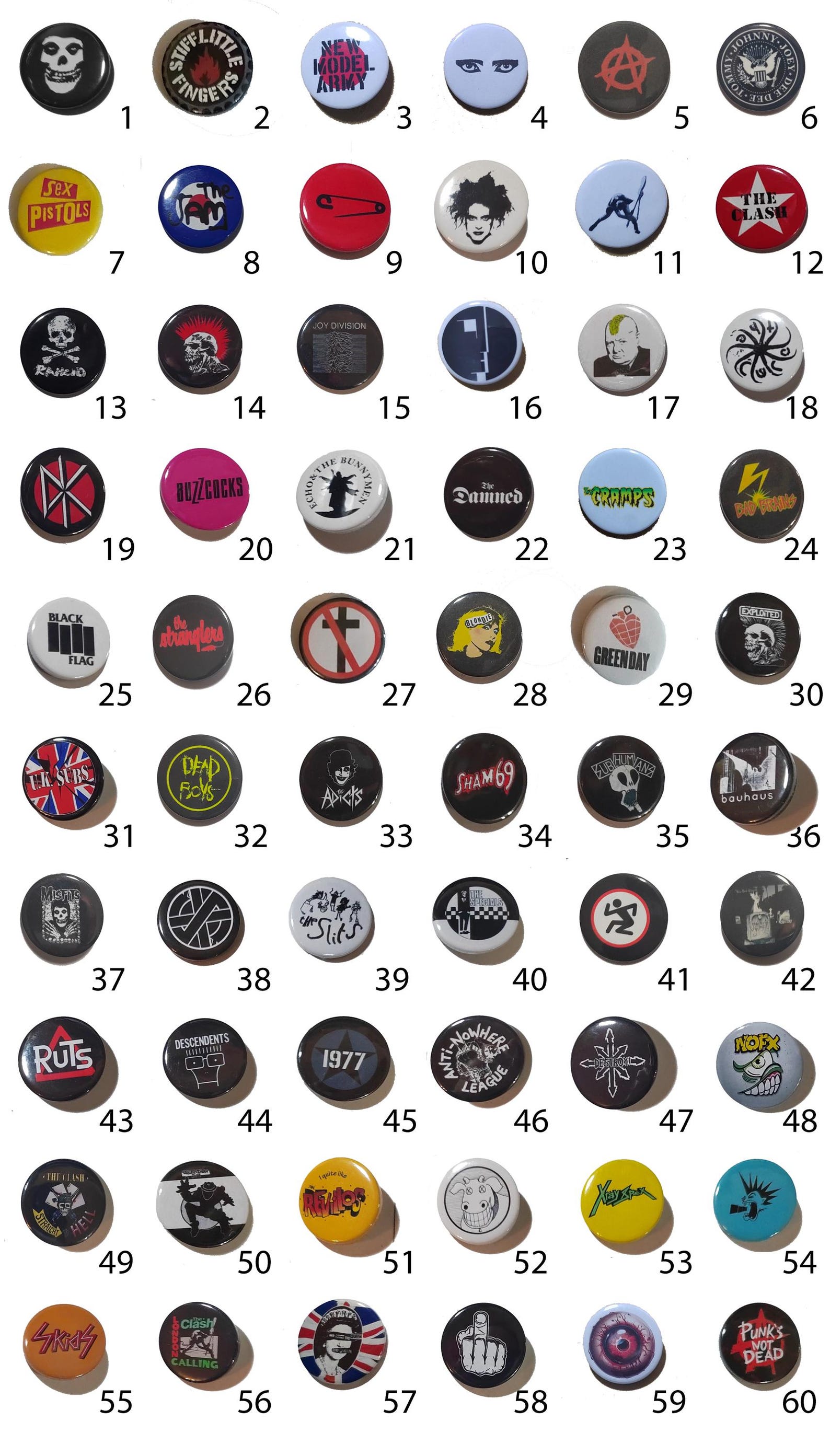 5 X Punk Pinback Button Pins, Set Band Pins, Music Pins, DIY Pins 25mm ...