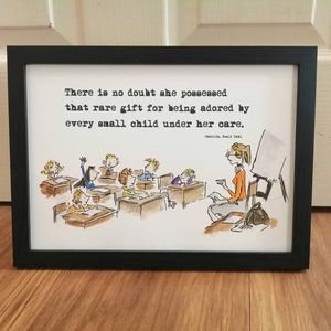 Matilda Quote and Watercolour Painting Roald Dahl Quentin Blake Hand Painted Miss Honey Classroom Teacher Gift