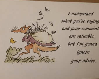 Hand Painted Fantastic Mr Fox Quote Watercolour Painting Roald Dahl Quentin Blake A4 A5 8x10''