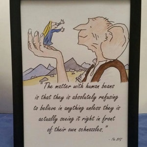 A4 Aquarellbild Roald Dahl Quentin Blake Sofie The Matter mit Zitat The BFG