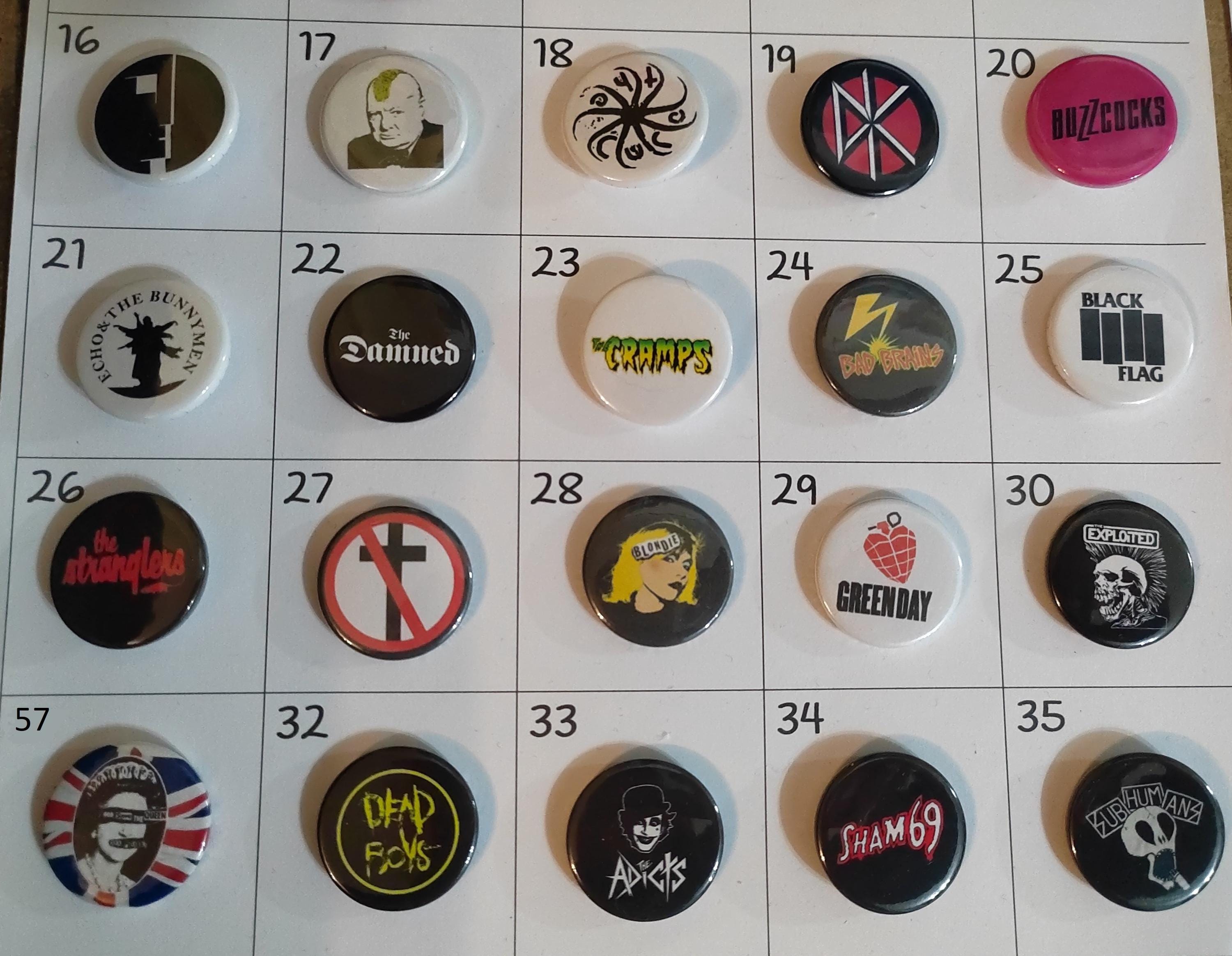 Punk Pinback Button Pins, Band Pins, Music Pins, DIY Pins 25mm 70's ...