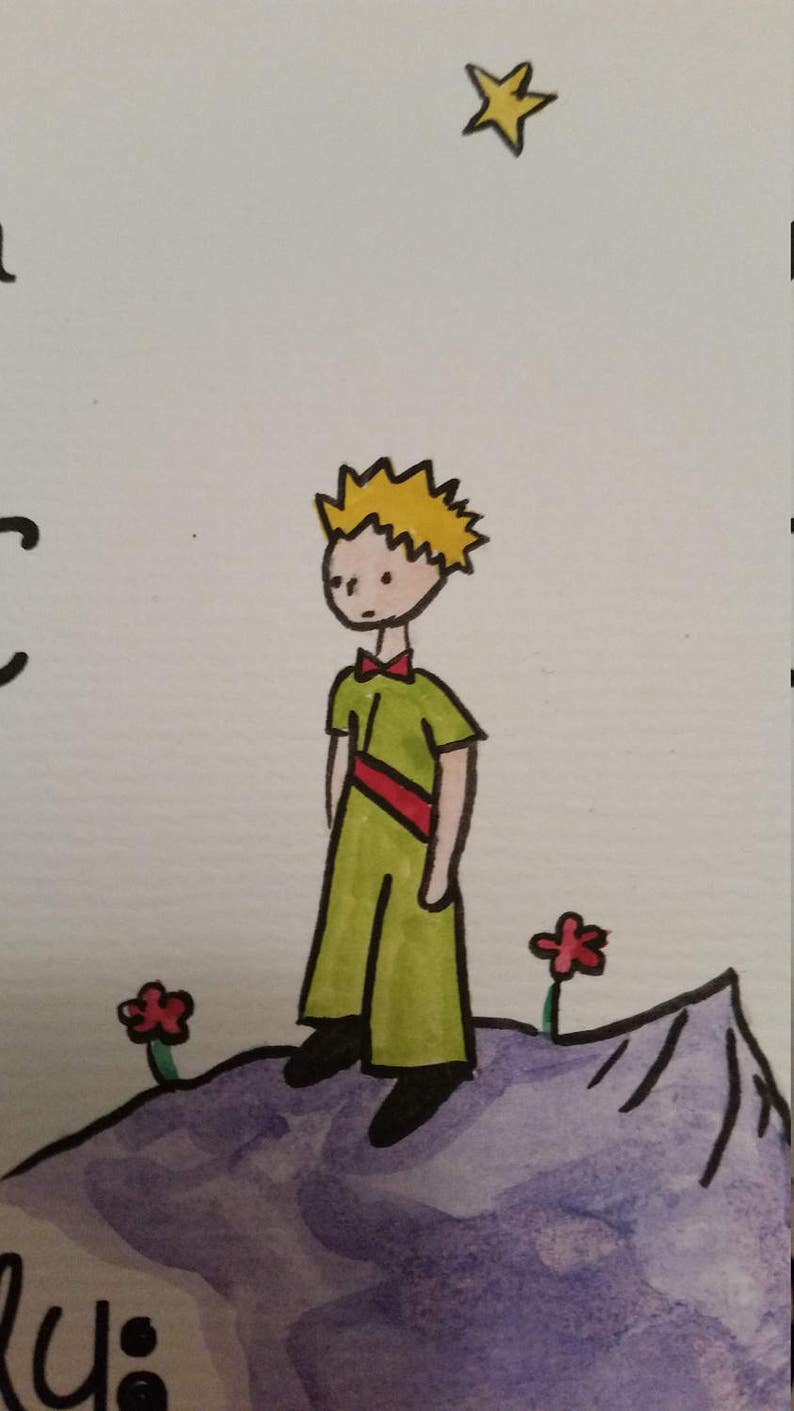 A4 The Little Prince Quote and Watercolour Painting Hand Painted Planet Rose Antoine de Saint-Exup\u00e9ry ChildrenAdult Book