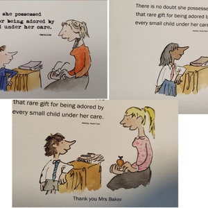 Individueel met de hand geschilderd gepersonaliseerde Matilda Teach Gift Miss Honey Quote en aquarel Roald Dahl Quentin Blake