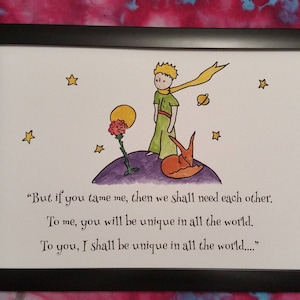 A4 Le Petit Prince citation et aquarelle peinte à la main Antoine de Saint-Exupéry livre enfant/adulte renard apprivoisé
