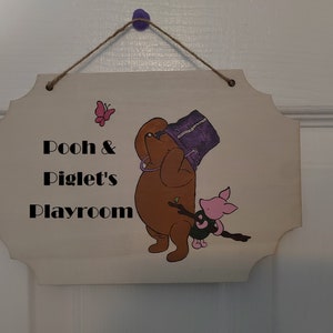Hand painted Door plaque Wooden wall hanging name sign room bedroom Winnie the Pooh Bear Piglet