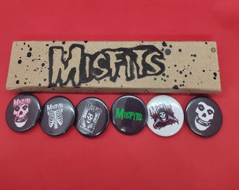 Misfits Gift Set 6 x Punk pinback button pins, Set Band Pins, Music Pins, DIY Pins 25mm Badges 1 inch Fan Art Button Small