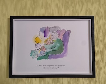 Custom Roald Dahl Watercolor Painting, Grandmother and Boy Art