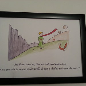 A4 The Little Prince & Fox Quote and Watercolour Painting Hand Painted Antoine de Saint-Exupéry Children/Adult Book