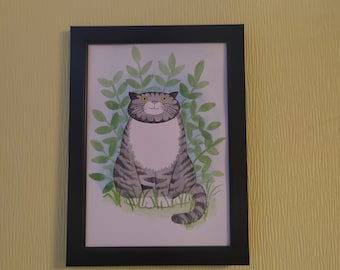 Hand Painted Mog the Forgetful Cat Happy Smiley Watercolour Judith Kerr Illustration Painting