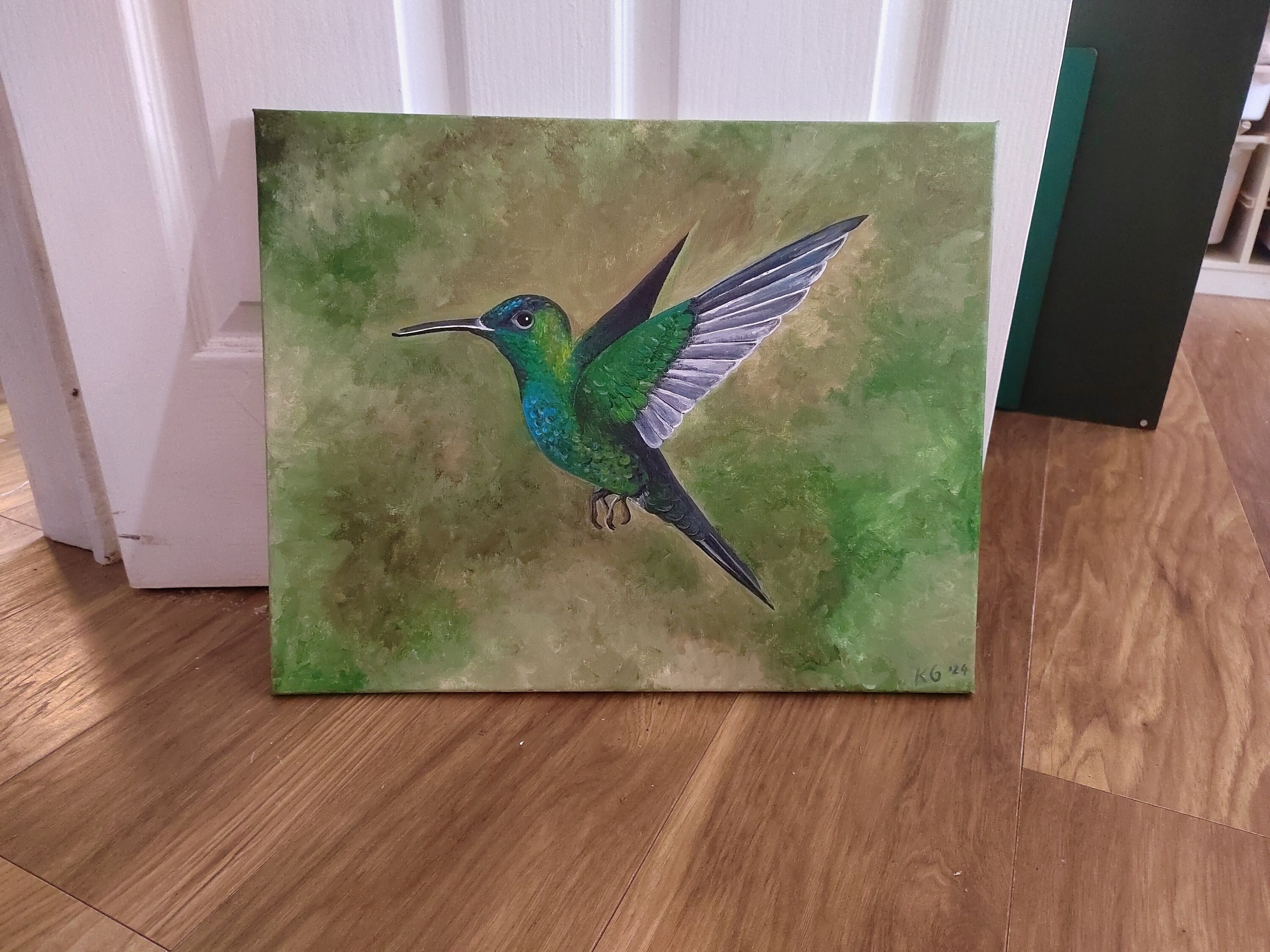 Original Hummingbird Acrylic Painting Stretched Canvas Wall Art Bird in ...