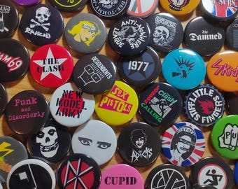 Handmade Punk Band Buttons, 70s Badges, DIY Pins (25mm)
