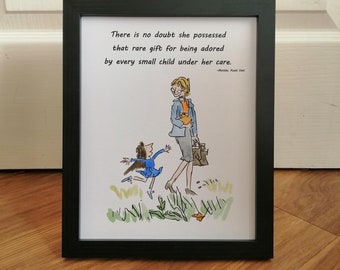 Matilda Miss Honey Quote and Watercolour Painting Roald Dahl Quentin Blake Hand Painted Teacher Gift
