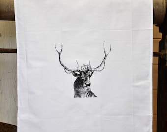 White Tea Towel -  Stag print in Black or Navy Blue