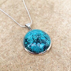 Turquoise Necklace silver, Round Turquoise Pendant, sterling silver, Turquoise Jewelry, Birthstone pendant, Gift for Her, Friendship stone