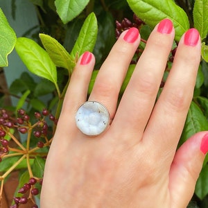 Druzy ring silver, sterling silver ring, white Druzy Ring, gemstone ring, natural geode, statement ring, handmade, druzy jewelry, adjustable