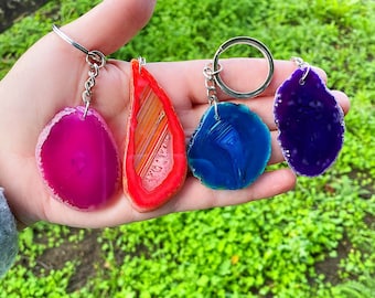 Crystal keyring, Agate slice keyring, Agate keychain, gift for her, gift for him, birthday gifts, housewarming gifts