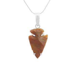 arrowhead pendant, jasper pendant, arrowhead necklace, sterling silver necklace, raw stone pendant, natural jasper, arrowhead jewelry, boho