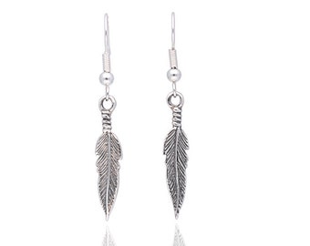 Feather earrings, sterling silver earrings, dangle earrings, silver feather, feather jewelry, gift for her, bohemian earrings, silver drops