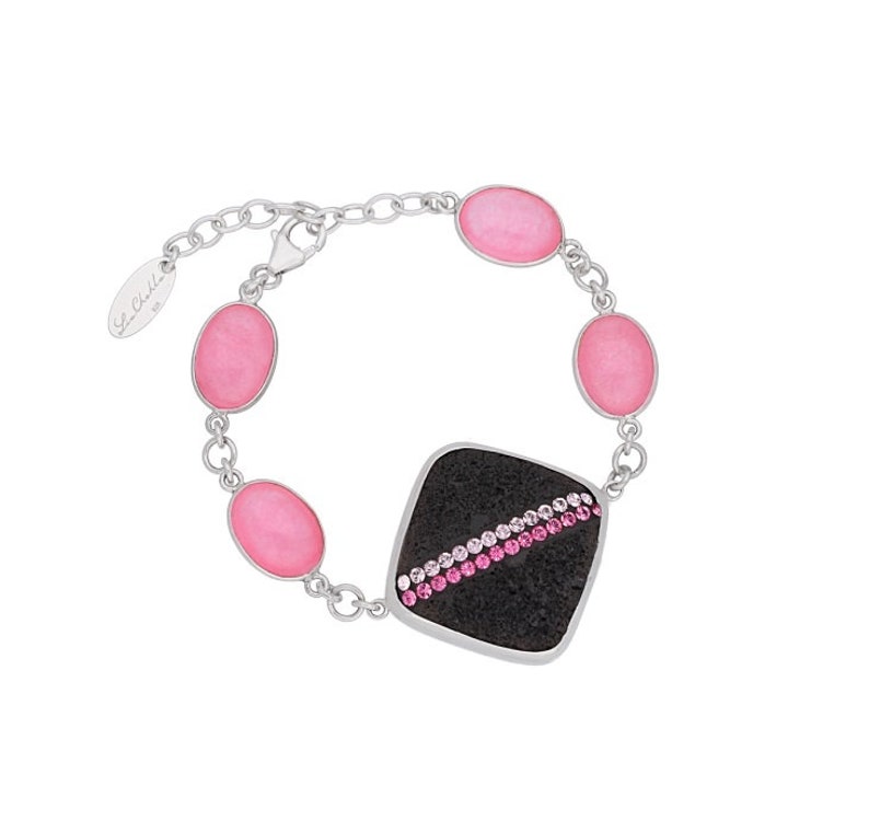 gemstone link bracelet statement jewelry sterling silver Rose Quartz bracelet gift for her adjustable bracelet Lava Rock Bracelet