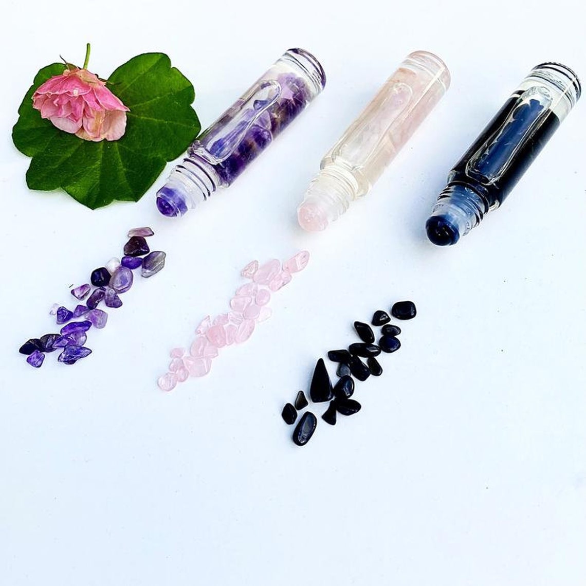 Crystal Roller Bottle With Essential Oil Amethyst Bottle Etsy