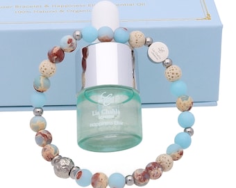 Aromatherapy bracelet with essential oil gift set, blue ocean jasper and lava rock bracelet, Anxiety Bracelet for her or him, Friendship