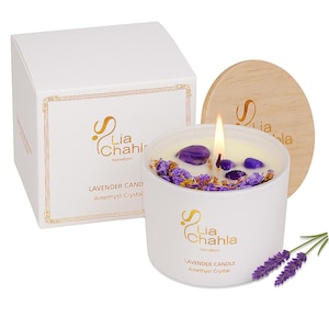 Luxury Lavender Crystal Candle gifts, Amethyst Crystals, Aromatherapy Anxiety Stress Relief Candle, Relaxation Candles Gifts, Positive Vibes