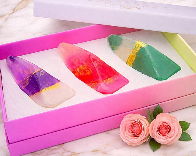 Crystal Energy Soap Set, Gemstone Soap Gift Box, Lavender Rose Frankincense Soap Set, Self Care Christmas Gift for Her