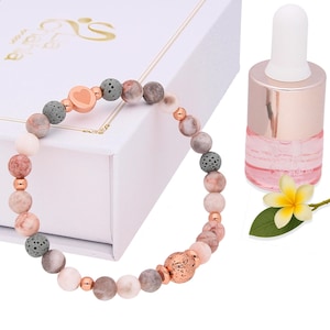 Anti-Angst-Aromatherapie-Armband für Sie mit Geschenkset für ätherische Öle - Geburtstagsgeschenke für Frauen - Stressabbaugeschenke - Pink Zebra Jasper