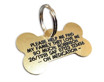 Brass shaped Dog tag with reinforced and engraved on one side