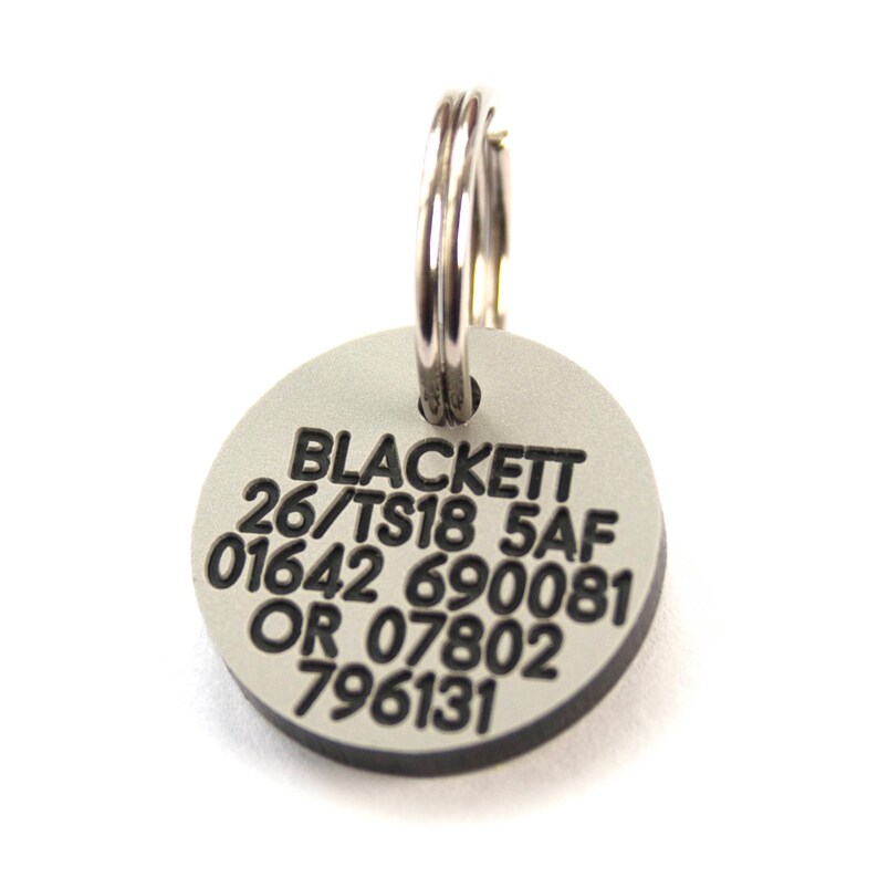 Deeply engraved 3mm thick plastic dog tag 21mm Round Etsy