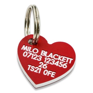 Deeply engraved 3mm thick plastic dog tag, 22x21mm Heart