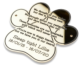 4" paw print shape solid brass engraved nameplate, pet memorial