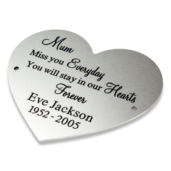 4" (w) x 3.3" (h) heart shape satin silver aluminium engraved nameplate