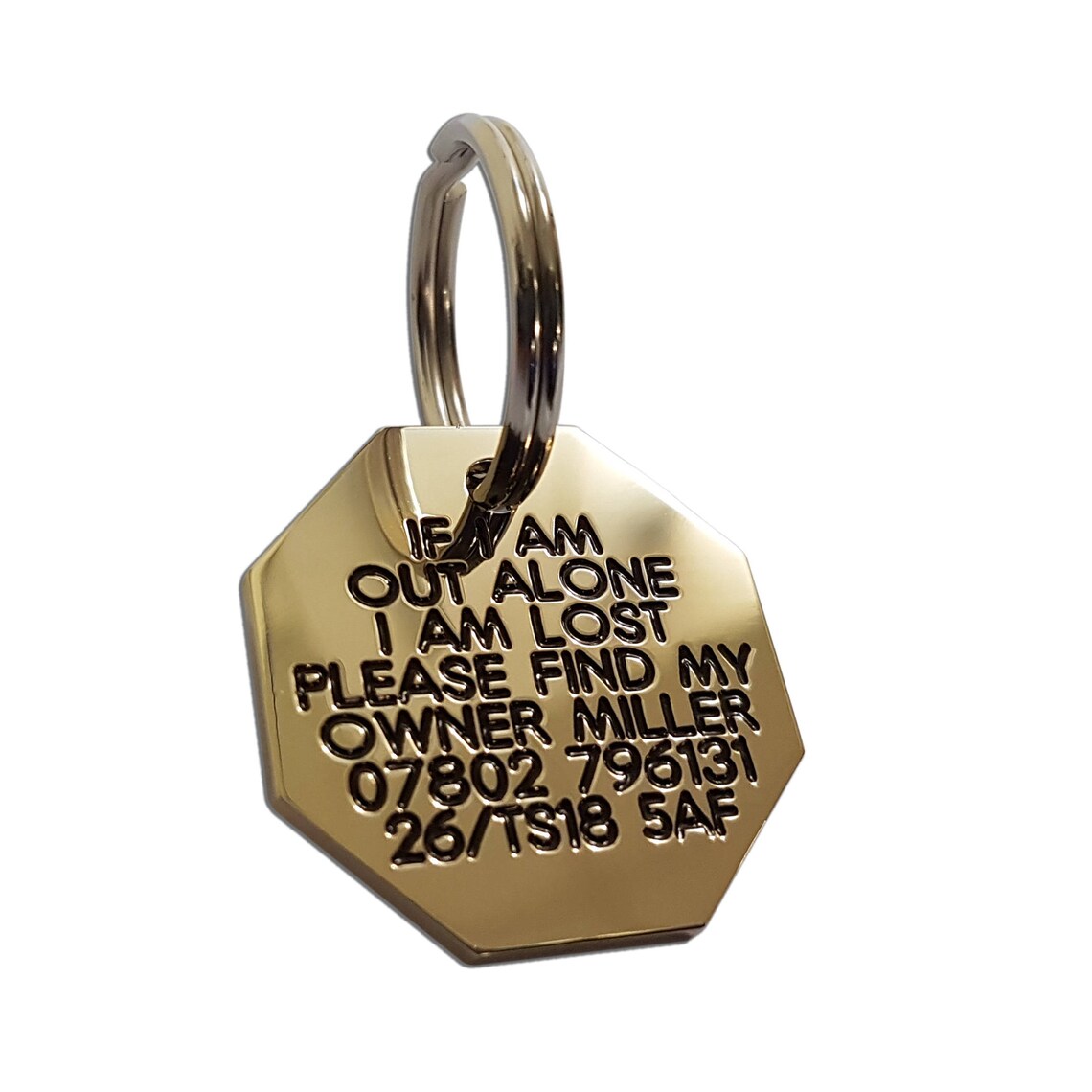 Deeply Engraved Solid Brass Dog Tag 28mm Octagonal Etsy