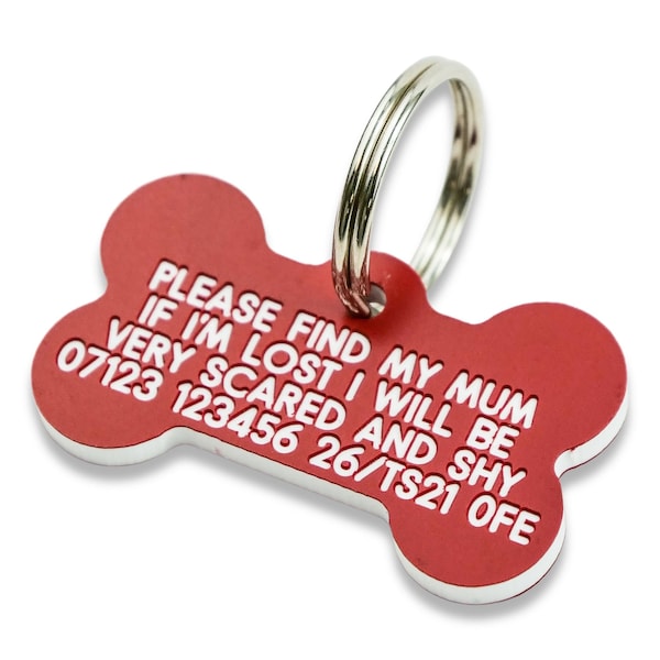 Deeply engraved 3mm thick plastic dog tag, 39x22mm Bone