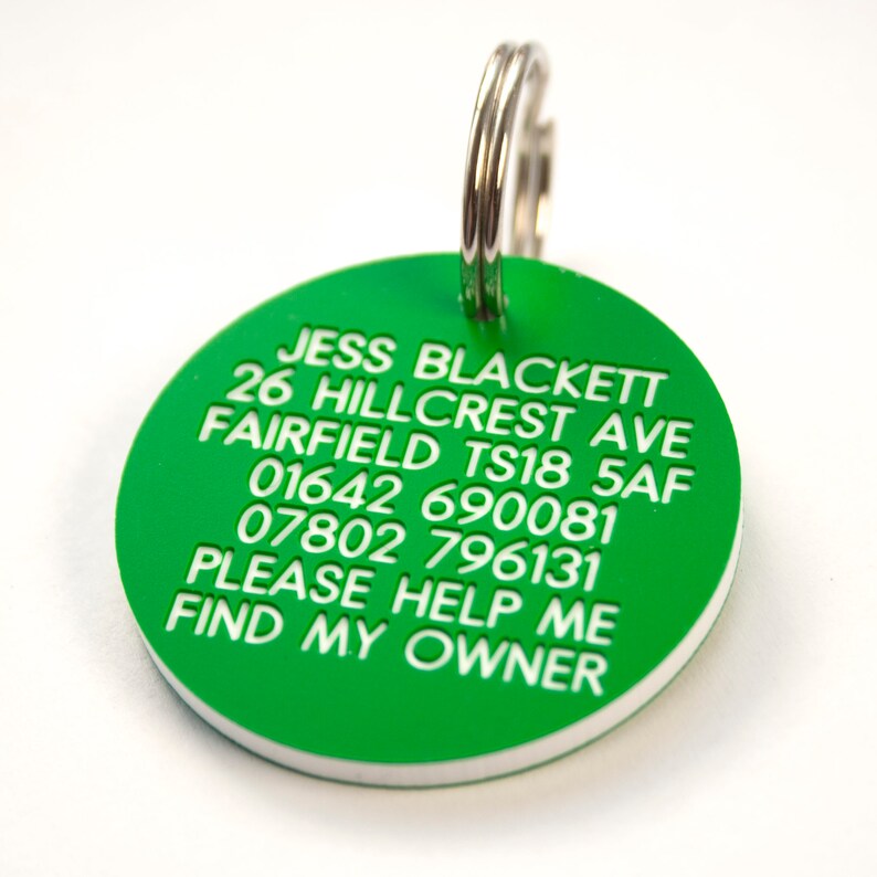 Deeply engraved 3mm thick plastic dog tag 39mm Round Etsy