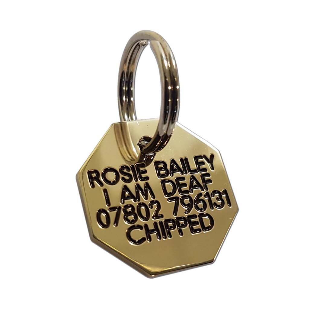 Deeply Engraved Solid Brass Dog Tag 20mm Octagonal Etsy