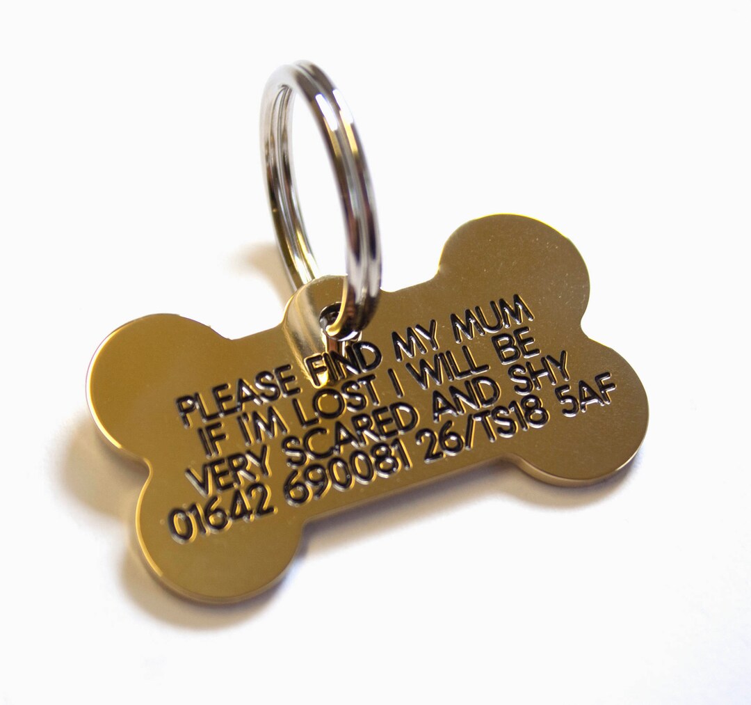 Deeply Engraved Solid Brass Dog Tag Small 39x22mm Bone Etsy UK
