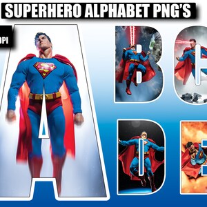 156 Images - 6 Variations of Superhero Alphabet letters in PNG file format.  Letters A-Z with 6 different backgrounds. Superhero Letters