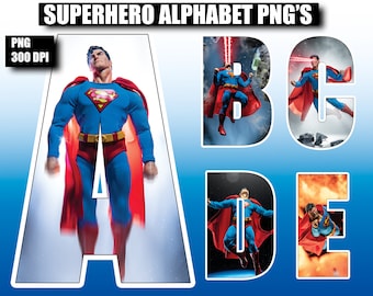 Superhero Alphabet Letters – PNG Files, 6 Variations (Digital Download)