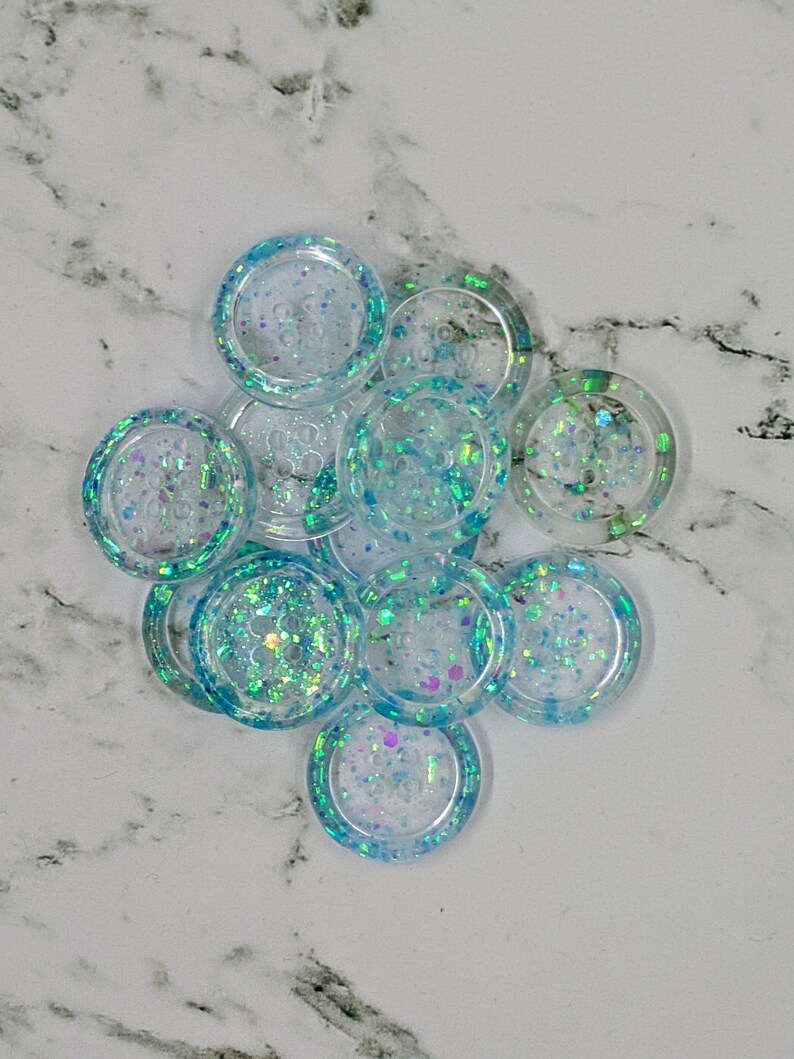 Handmade Resin Buttons 16mm 22mm 30mm Blue Glitter Buttons Etsy