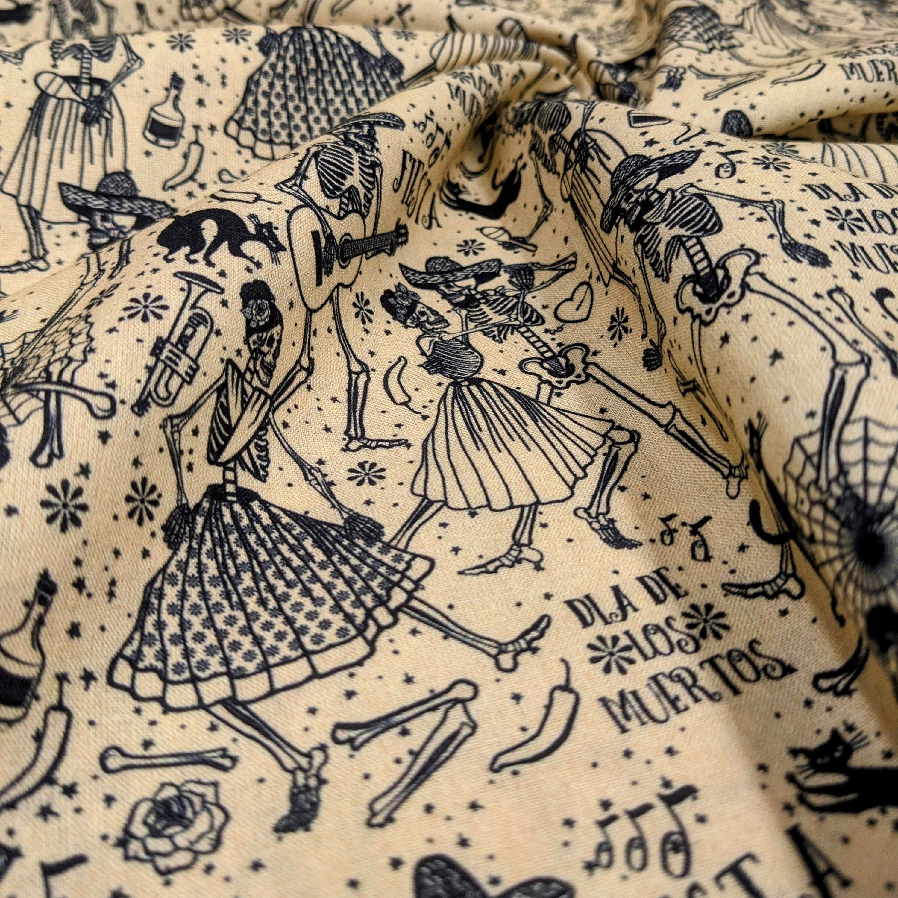 Day of the Dead - Dia De Los Muertos - Fiesta - Dancing Skeletons - fabric by the meter - Unique Dressmaking - Fun Sewing - Bag Making