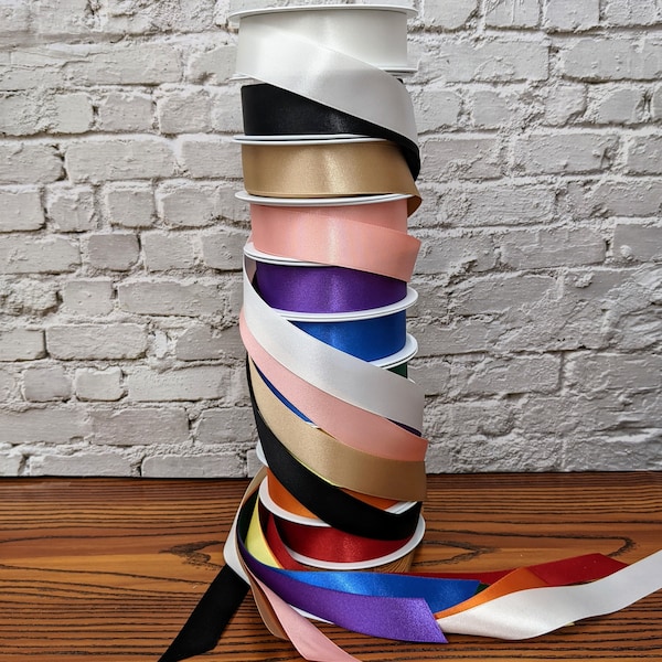 25mm Satin Ribbon - Assorted Ribbons - Select Colours - Red, Orange, Yellow, Green, Blue, Purple, Pink, White, Ecru, Black - cut to size