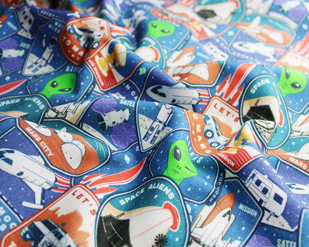 Alien Fabric Space Fabric Space Aliens Fabric by the Etsy