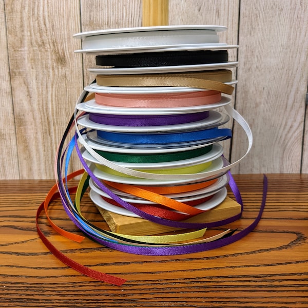 5mm Satin Ribbon - Assorted Ribbons - Select Colours - Red, Orange, Yellow, Green, Blue, Purple, Pink, White, Ecru, Black - cut to size