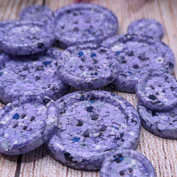 Lilac Specialty Handmade Resin Buttons - 30mm 22mm 16mm Carded Buttons - Colour Shift Glitter Buttons - Special Buttons - Sewing Notions